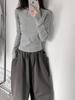Women's Slim-Fit Retro Gray Cotton Long-Sleeve T-Shirt - Flattering Shoulders, Solid Color, Ideal for Early Autumn Layering