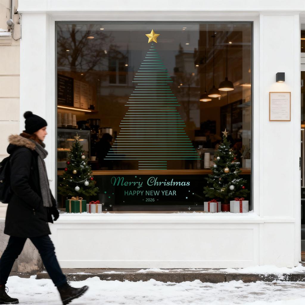 Weihnachts-Einkaufszentrum Fenster Glastür Atmosphäre Dekoration Weihnachtsbaum Statische Aufkleber
