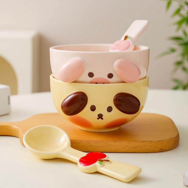 Cute Ceramic Bowl Girl Dessert Cartoon Personality Bowl Household Tableware Couple Rice Bowl Children's Breakfast Bowl Gift Box