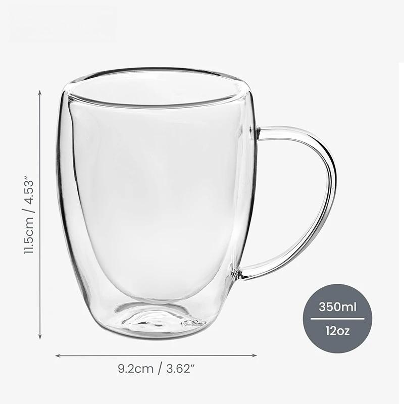 2/4/6PCS 350ML Double Wall Glass Coffee Mug With Handle Transparent Glass Cappuccino Cup Coffee Milk Tea Juice Tea Cup