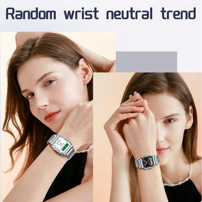 SANDA Neutral Dual Display Clock Waterproof Sports Quartz Watch Luxury Women's Stainless Steel Digital Electronic Watch
