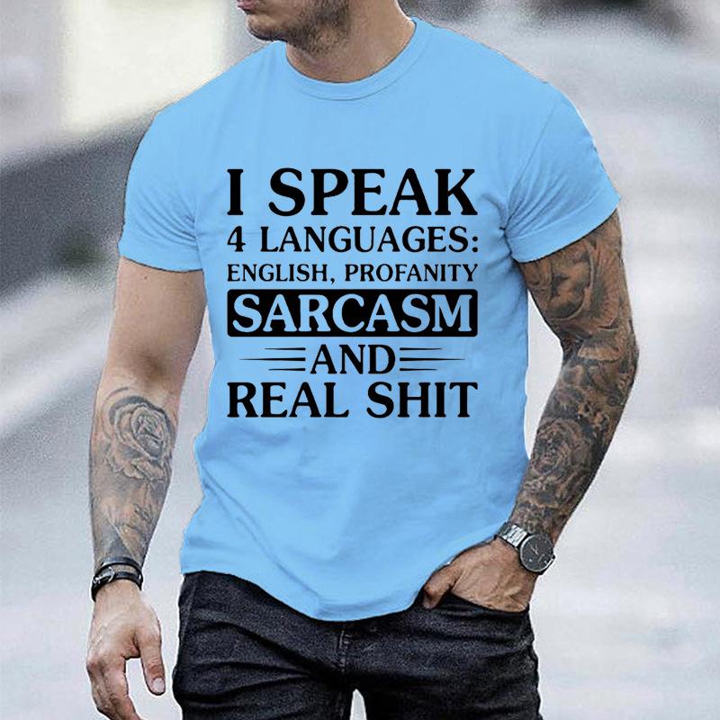 Unisexs Funny I Speak 4 Languages T Shirt Sarcasm Profanity Graphic Tee O Neck Short Sleeve Casual Streetwear Humorous Slogan Tops