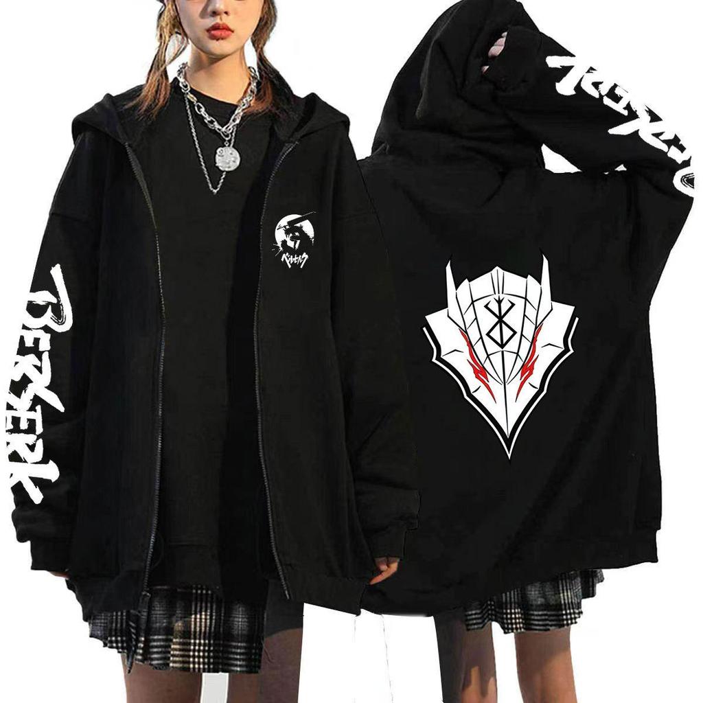 Cosplay Guts Berserk Anime Mikiny Pánské Bundy Ležérní Kabáty na zip Harajuku Unisex S kapucí Kreslené Potisk Mikiny Hip Hop Mikina Streetwear