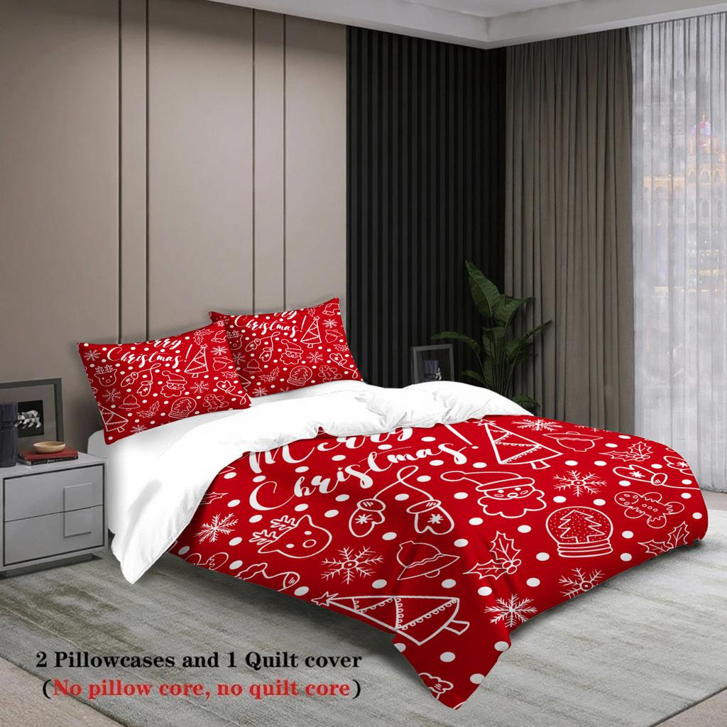 Merry Christmas Bedding Set Soft Polyester Duvet Cover Set Quilt Cover With Pillowcase For Bedroom Decor Birthday Gift For Girls