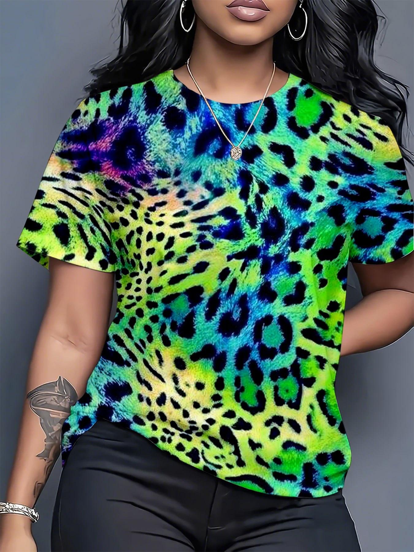 

Women s Leopard Print Gradient T-Shirt - Soft Breathable Short Sleeve Round Neck Blouse-Compatible Top Suitable for Casual Casual Attire. Machine Was S дубильная кора