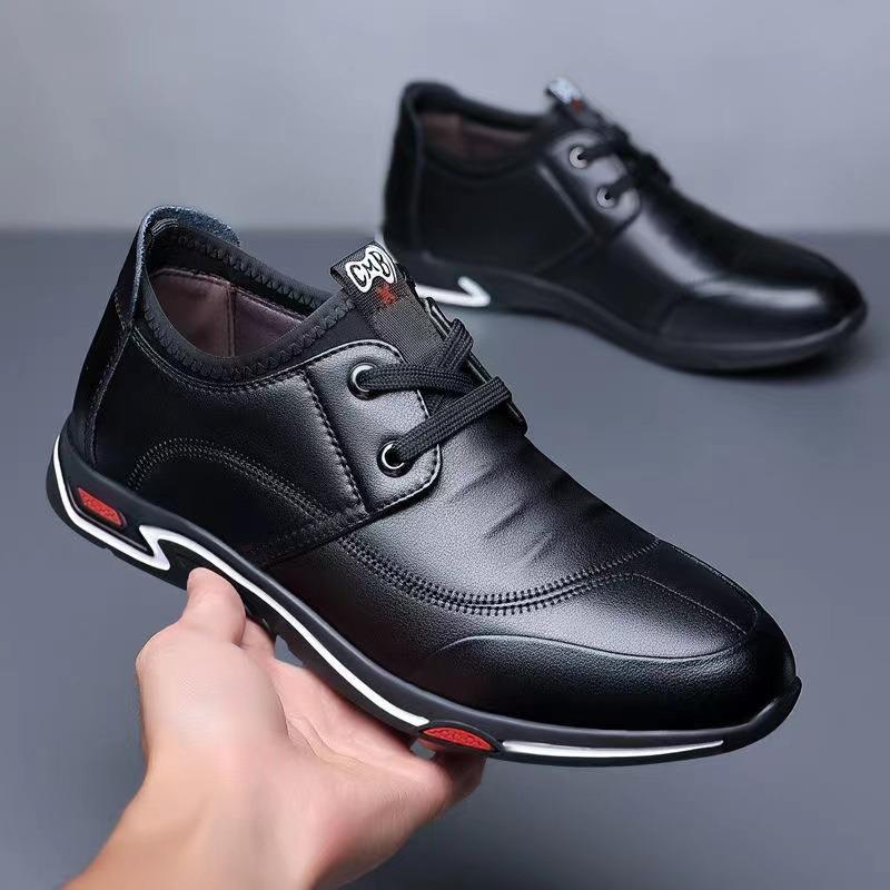 Men's Shoes Spring New Men's Shoes Breathable Leather Shoes Versatile Lace-up Trendy Business Leather Casual Leather Shoes