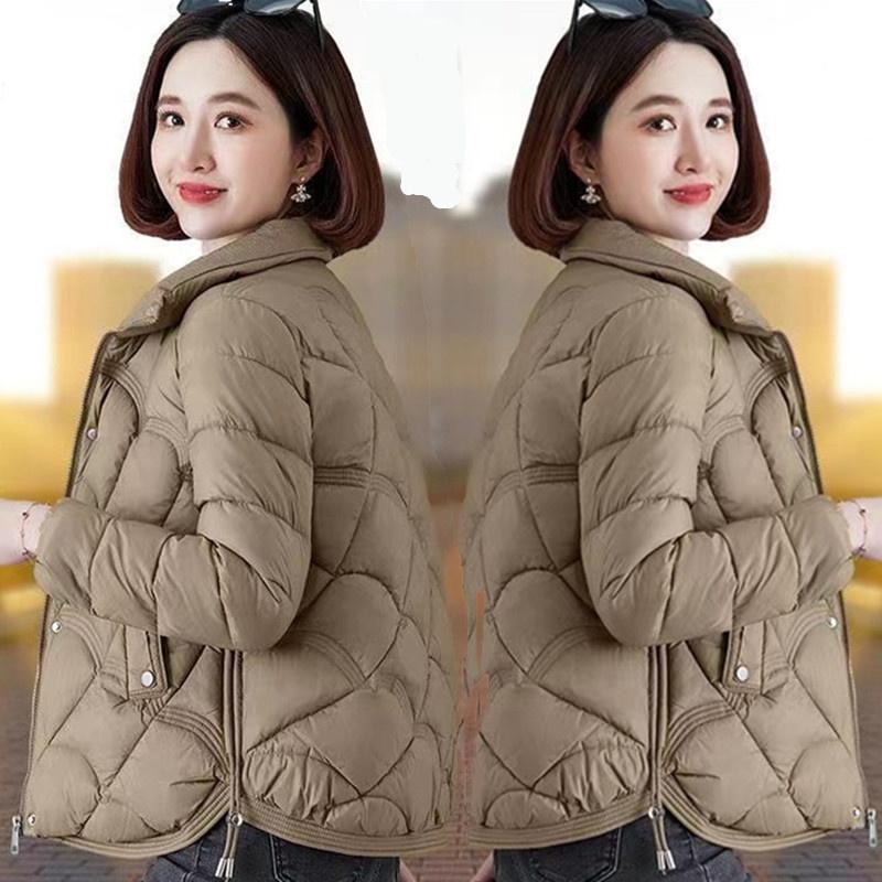 

Зимняя пуховая куртка Женская короткая куртка В западном стиле Для женщин среднего и пожилого возраста Осенне-зимняя стеганая куртка Большого размера Стеганая куртка XXXL хаки