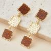 European and American  Pleated Patterned Square Pendant Earrings, Women's Personalized Retro Holiday Accessories Gifts
