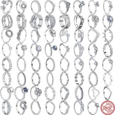 100% S925 Sterling Silver Pantaro Finger Ring Stackable Infinite Flower Princess Crown Heart Sparkling Fine Rings Wedding Jewelry