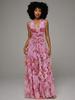2026 European and American New French Sweet V-neck Strap Irregular Multi-layer Dress Evening Dress