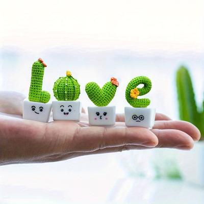 1 Set di 4, Resina Succulenta Cactus Mini Pianta Verde Auto Ufficio Casa Soggiorno Artigianato Regalo San Valentino decorazione cactus piccola fresca creativa