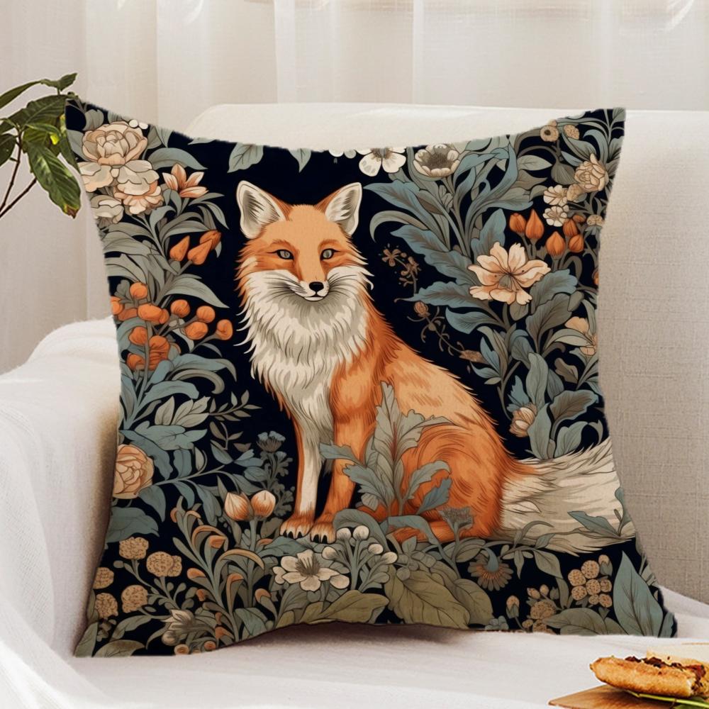 W-William M-Morris Art Fox Cushion Cover Premium Comfort Reversible Pillow Cover - Dual - Use Design For Home & Car