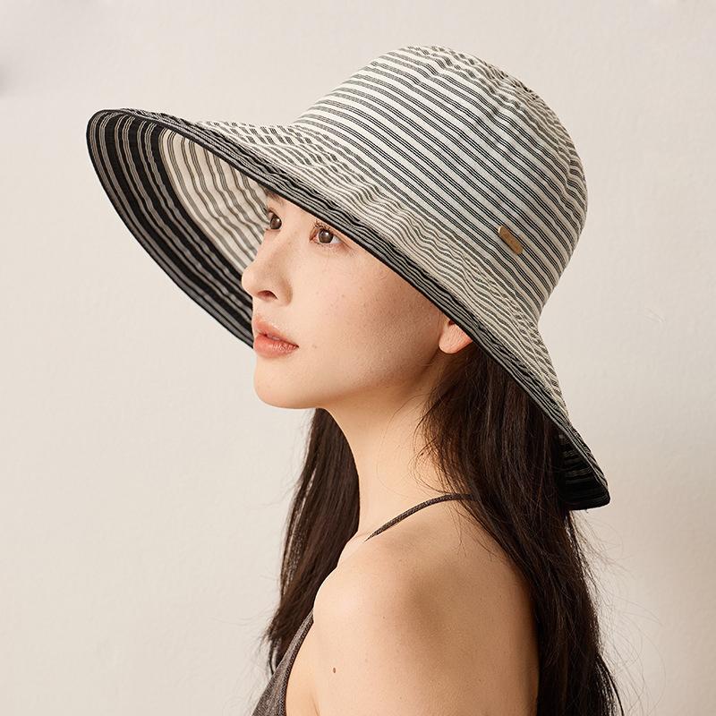 Striped Fisherman Hat Outdoor Foldable Women's Summer Travel Sunscreen Hat