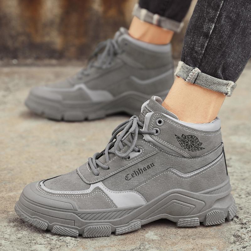 Loafers Round Toe Casual Sneaker Fashion Ankle Boots Men's Autumn Sneakers Leather Platform Sports High-top Sports and Leisure