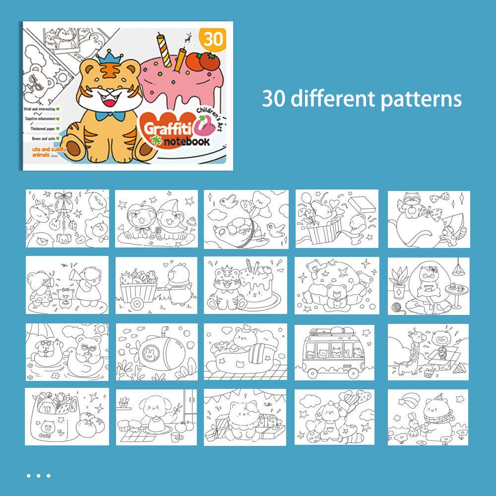30 Sheets Cartoon Convenient Graffiti Book Watercolor Coloring Book, Suitable for Markers, Watercolor Pens, and Colored Pencils