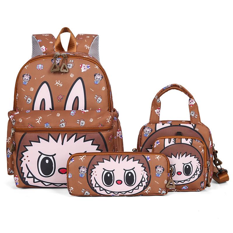 Conjunto de Mochila de 4 Peças LABUBU Desenho Animado Estampa Fofa para Meninas - Mochila Escolar para Ensino Fundamental