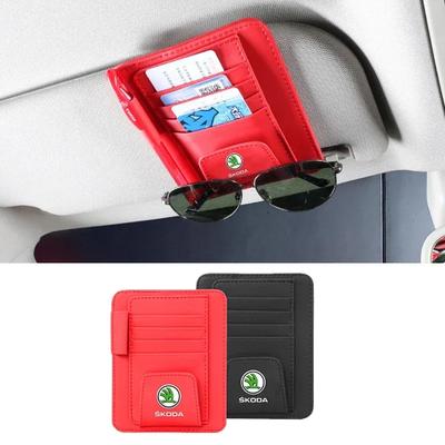 Car Hanging Sunglasses Clip for Skoda Superb Kamiq Yeti Octavia Tour Rapid Kodiaq Karoq Kodiak Card Storage Bag Accessories