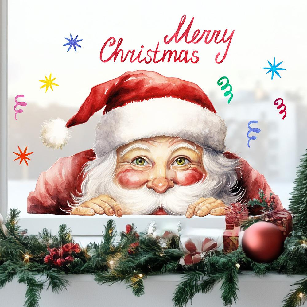 Santa Claus, English Letters, Glass Stickers, Mall Window and Door Decorations, Static Stickers, Party Decoration Stickers, Christmas Decorations
