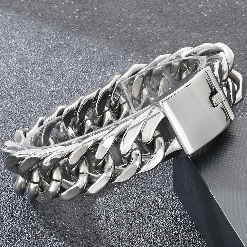 Bracciale Classico da Uomo Larghezza 18MM Opaco Spazzolato Acciaio Inossidabile 316L Catena Maglia Cuban Curb Bracciali Uomo Accessorio Gioiello Maschile