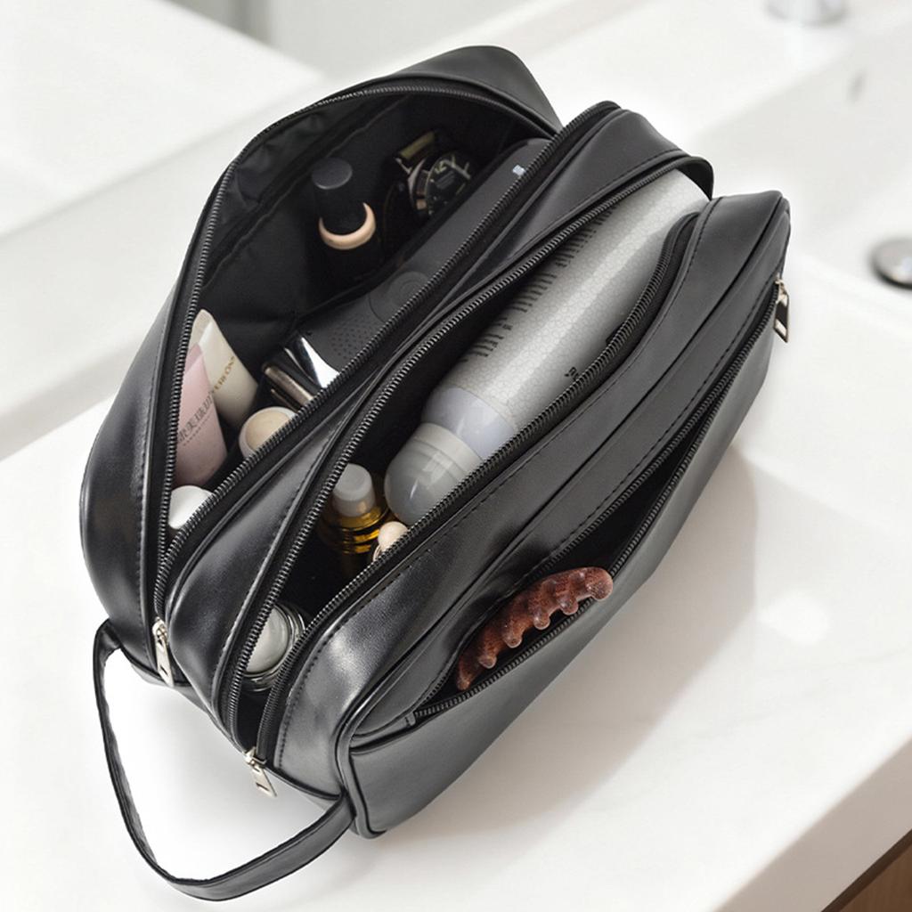 Herren-Kulturtasche aus Leder für Reisen und Geschäftsreisen, tragbare Kosmetiktasche mit großer Kapazität und mehreren Taschen, handliche Kulturtasche aus Leder