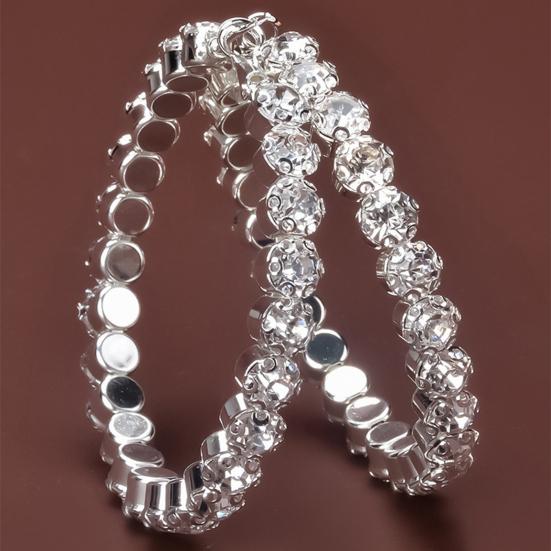 Yousheng 1 Pair C-shaped Earrings, Full Rhinestone C-Ring Design Stud Earrings, Bezel Setting Technology Hoop Earrings for Jewelry Gift
