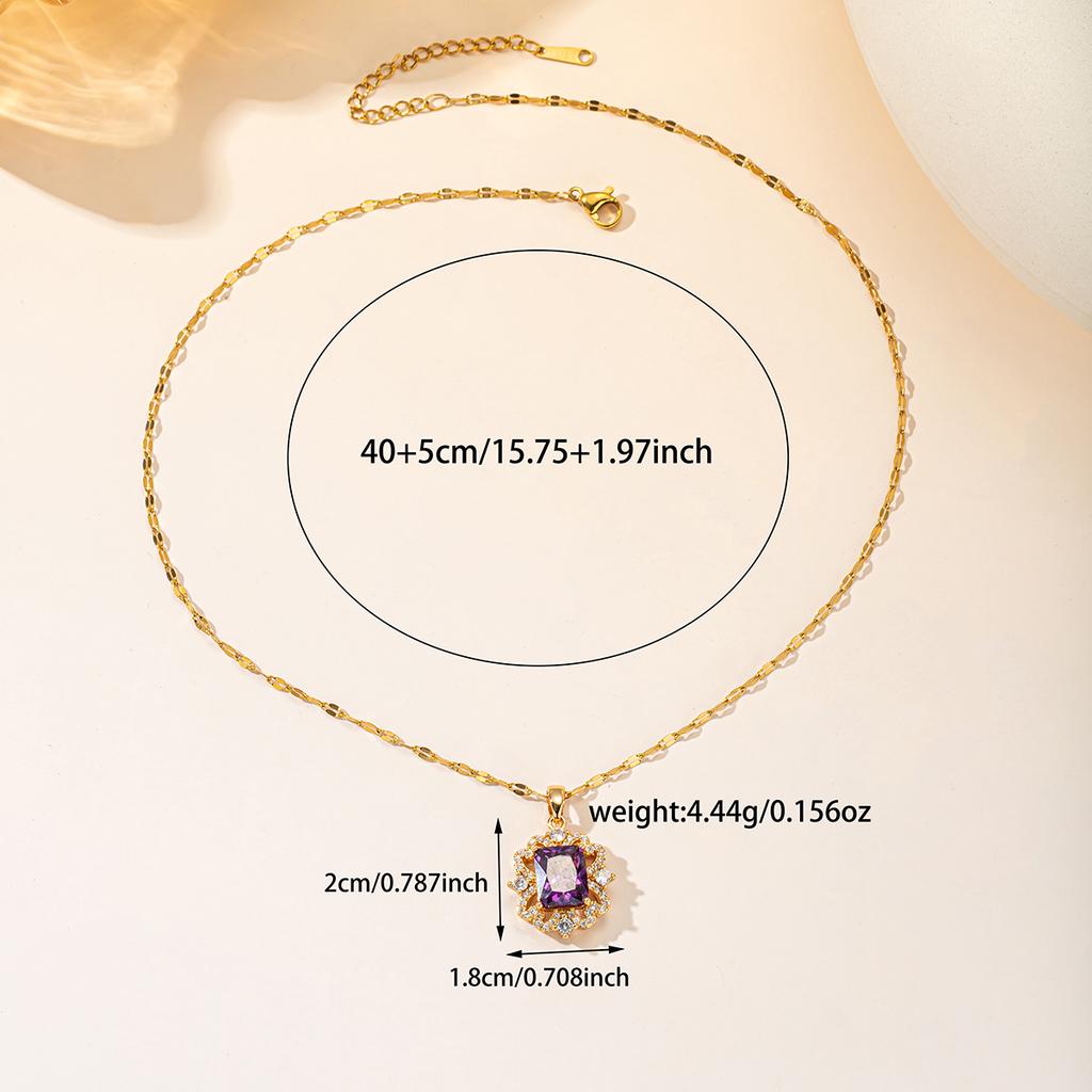 Luxury 18K Gold Plated Square Gemstone Pendant Necklace for Women Vintage Emerald Cut CZ Necklaces Elegant Wedding Party Jewel