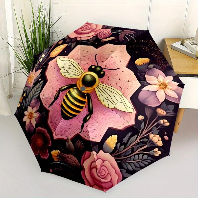 

1pc Bee and Floral Mandala Umbrella with Plastic Handle,Suitable for All Seasons Home Travel Outdoor UmbrellaB1638