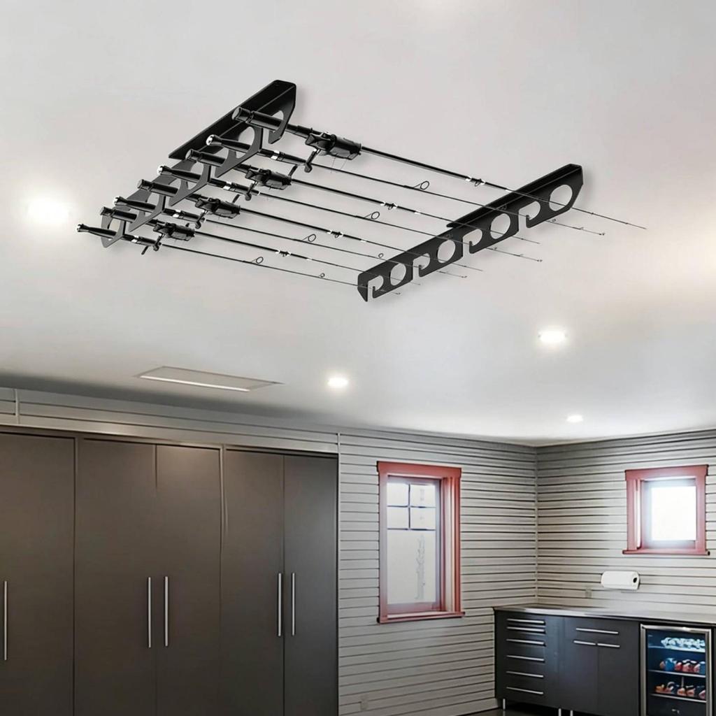 WallInstalled Fishing Rod Rack Acrylic Pole Storage Organizer Black Wall Mount for