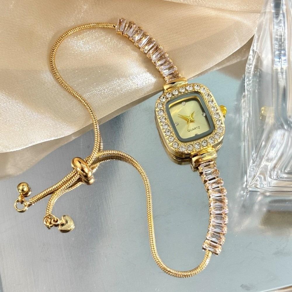 New Inlaid Zircon Women s Bracelet with Diamond Flexible Pull Out Women Wristwatch Simple Rhinestone Scale Strap Watch золотой