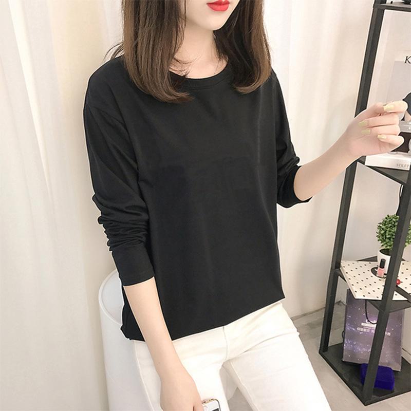 Autumn Korean Cartoon Bottoming Tops - Women's Long-Sleeved T-Shirts In Solid Colors