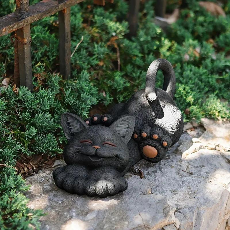 Whimsical Cat Sculpture Lounging Garden Art Statue Outdoor&Indoor Ornament Decor