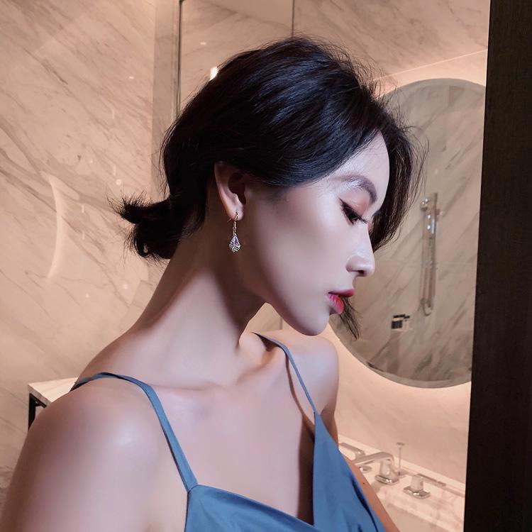Women Temperament Drop Crystal Earrings Simple Wild Micro-set Hook Dangle Earrings