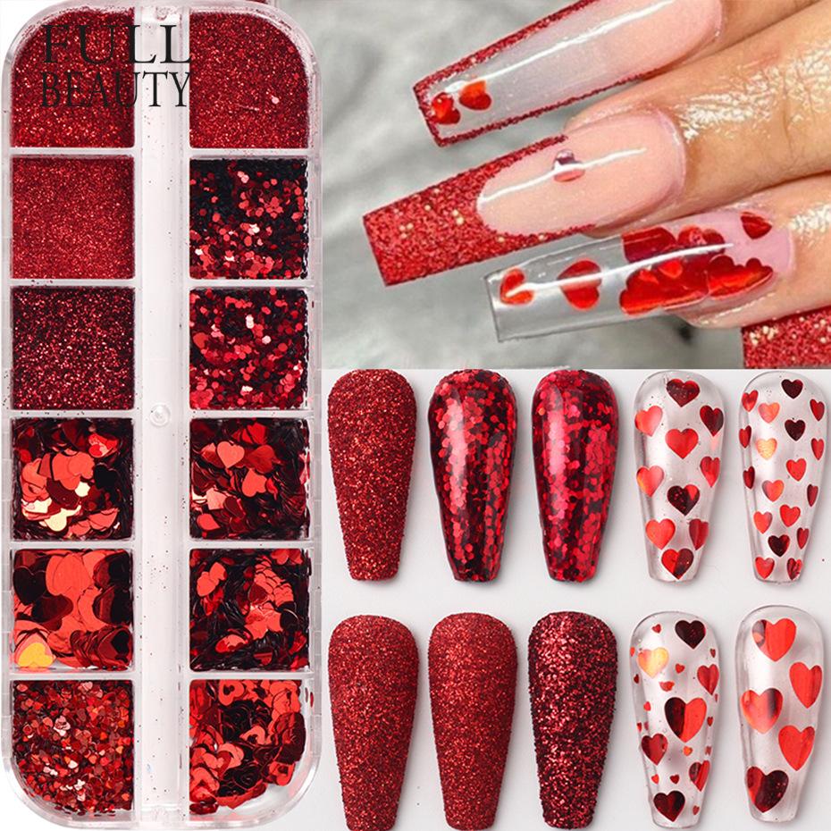 Nail Sequins 12 Romantic Valentine's Day Glitter Pink Love Sequins Boxed Nail Sequins