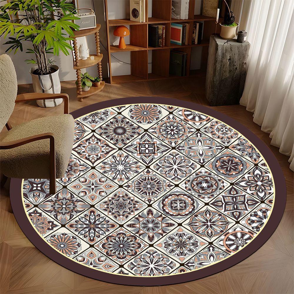 Modern Mandala Style Round Rug Lounge Room Yoga Mat Living Room Sofa Rug Home Decor Bedroom Bedside Soft Rug Reading Chair Mat