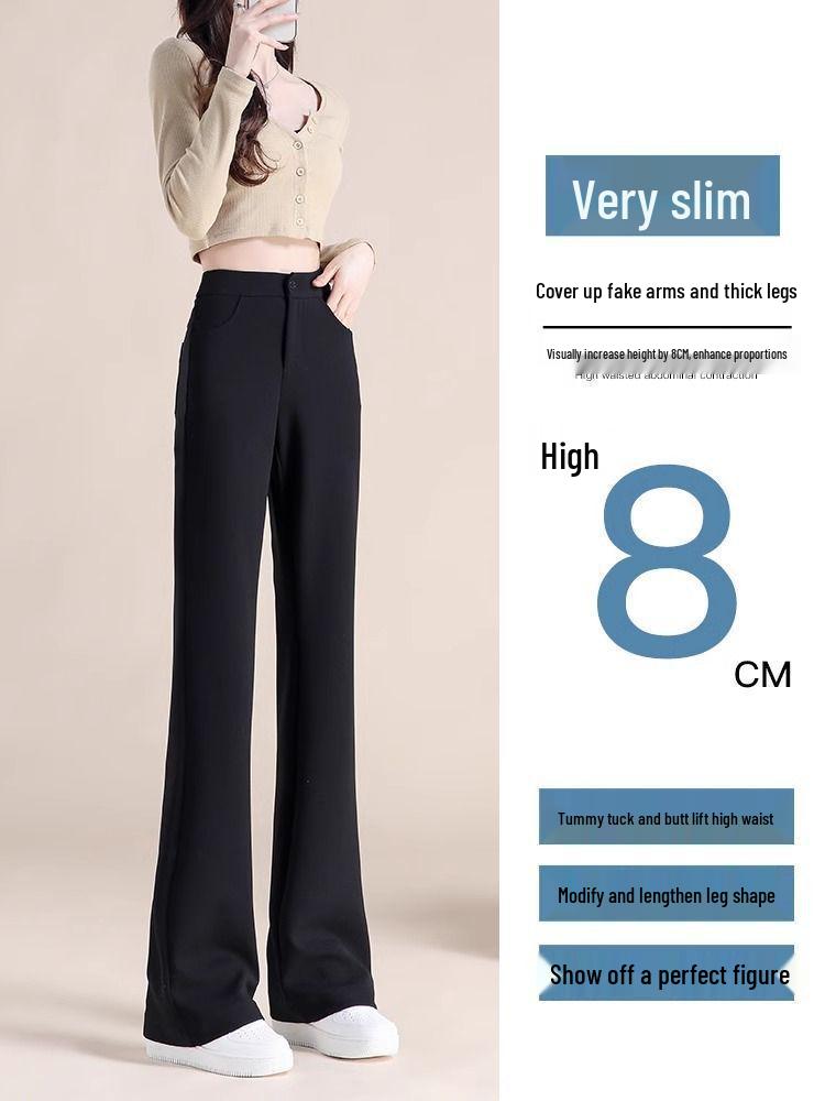 Women's Black High-Waisted Micro-Flare Suit Pants - Slimming, Body-Shaping, Petite Bell Bottoms for Spring & Autumn