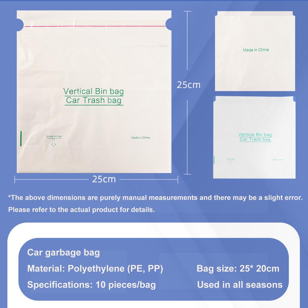 10PCS Easy Stick On Disposable Car Trash Bag Vomit Rubbish Garbage Bag Storage Self Adhesive PE PP Polyethylene White Universal