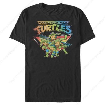 Big & Tall Teenage Mutant Ninja Rainbow Turtle Group Men's Tops Short Sleeve Tee Shirt, Black