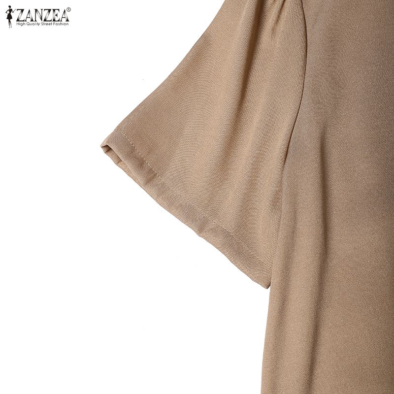 ZANZEA Women Casual Round Neck Summer Short Sleeve Ruffles Dress