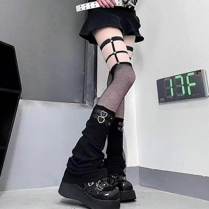 Ladies' Black Rivet Fishing Net Knee High Socks Hollow Socks Long Black Silk Suspender Sexy Silk Mesh Stockings