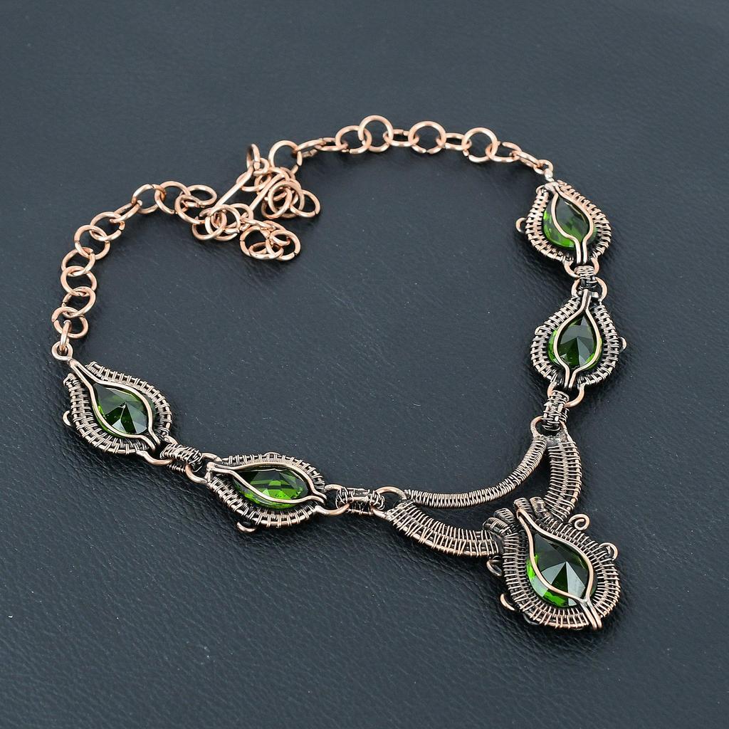 Peridot Drahokam Ručně vyráběný Čistá Měď Drátový Oplet Šperky Náhrdelník Pro Ženy