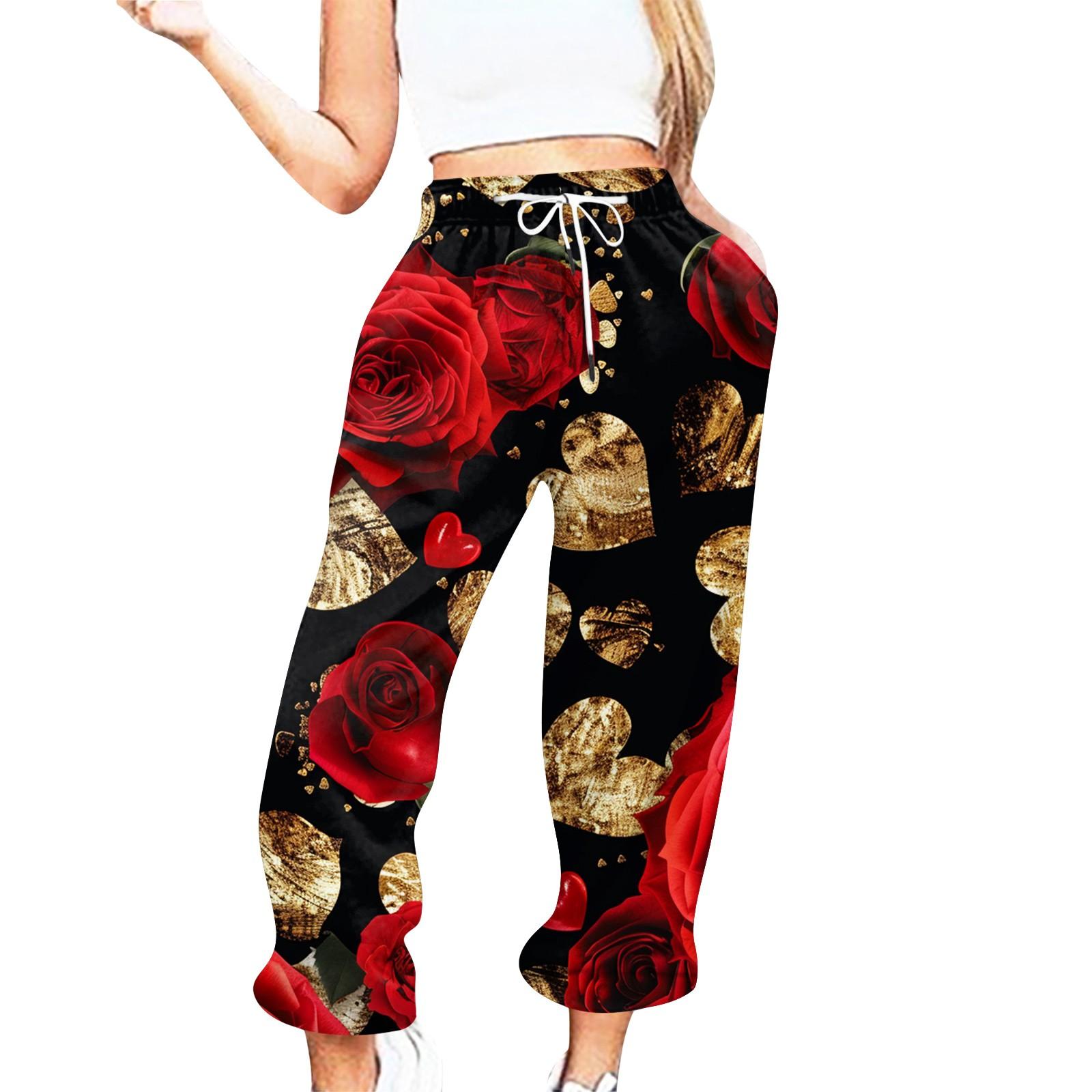 

Женские повседневные брюки с принтом ко Дню святого Валентина и эластичной талией на завязках L чёрный