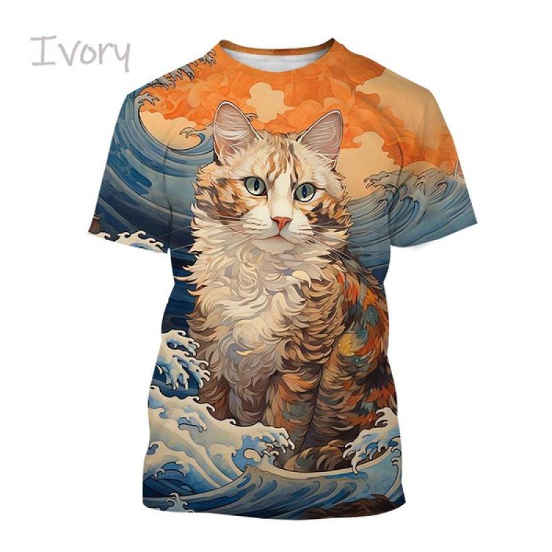 Fashionable Personalized Harajuku Style Unisex Short-sleeved Top New Animal Cat 3D Printed T-shirt