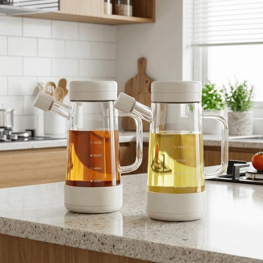 700 ML Glass Oil Bottle Leak-proof Heat-resistant Gravity Oil Bottle with Handle Large Capacity Olive Oil Dispenser Restaurant