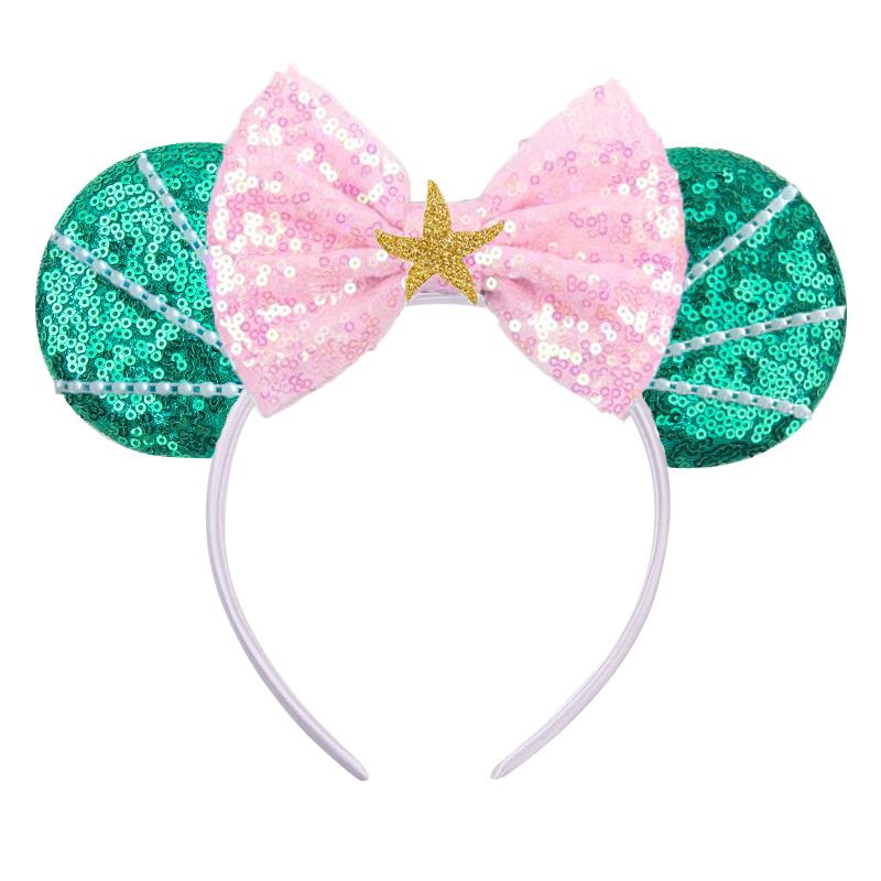 Disney Mickey Uszy Opaska z Cekinami 5" Kokarda Zamek Fajerwerki Opaska do Włosów Dla Dziewczynek Dzieci Featival Impreza DIY Akcesoria do Włosów