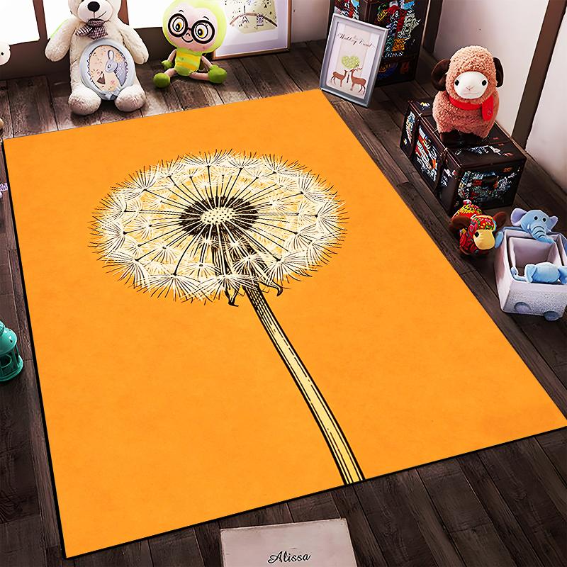 Modern Orange Carpet with Dandelion Design for Living Room Decor Suitable for use as an anti-slip for living room bedroom sofas