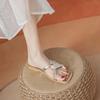 Fashion gold/silver lace band flat slippers women sexy mesh strap flip flops outdoor beach slides shoes 34-43 big size pantuflas mujer
