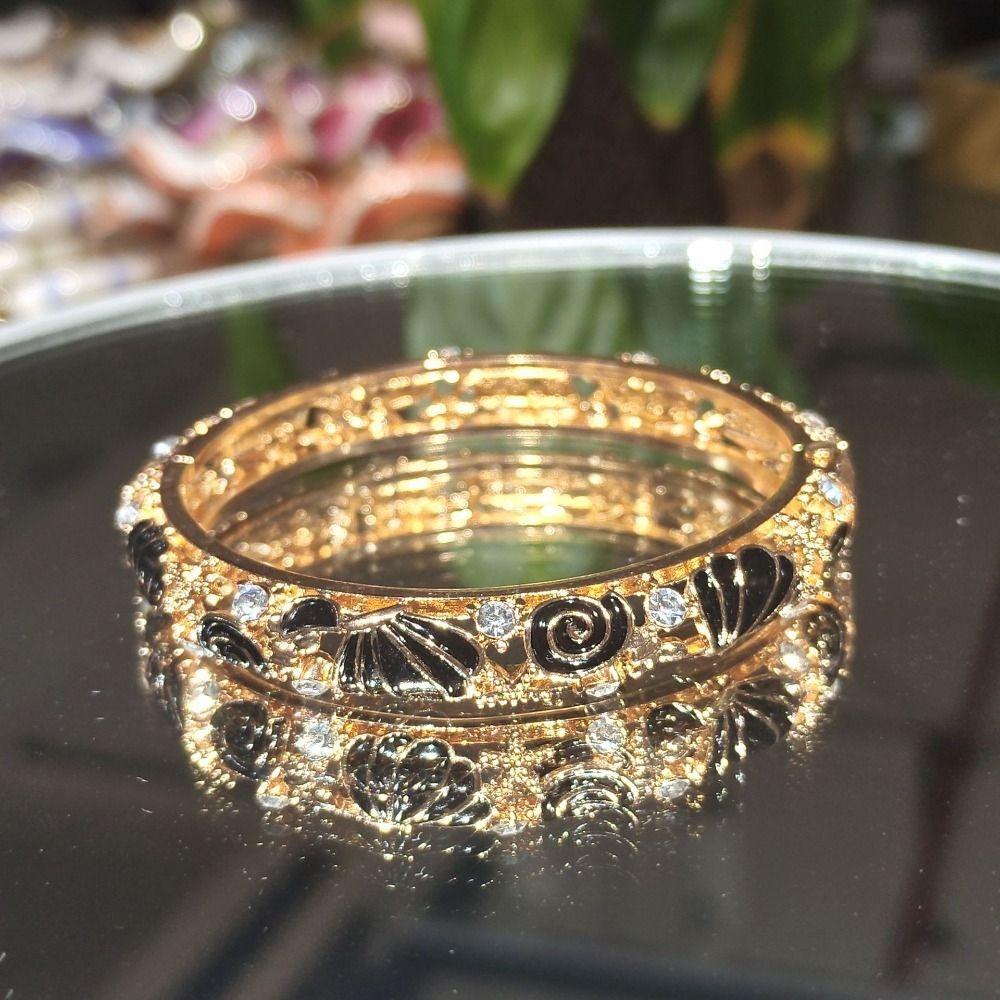 Metal Vintage Cloisonne Bangle Shell Women's Hand Bracelet Starfish Shell Bangle Gold Jewelry