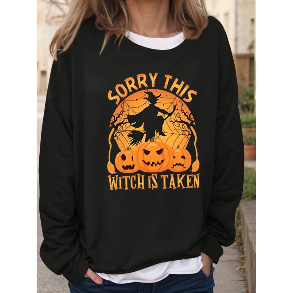 Tops for Women Halloween Print Round Neck Long Sleeve T-shirt Fall Casual Slim Pullover Women's Long Sleeve Top