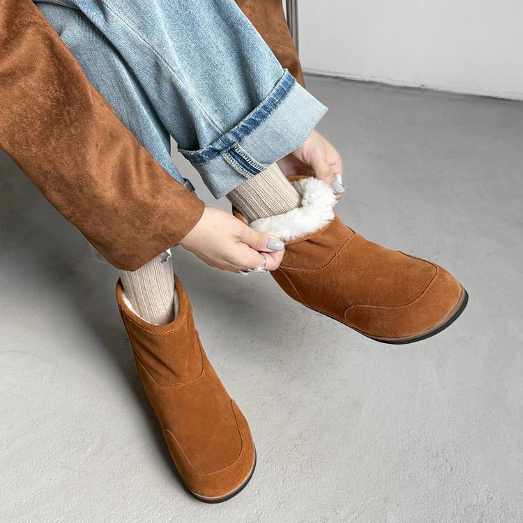 Kara Linshan Fur Integrated Snow Boots Flat Short Boots Women's Versatile Wool Boots 2025 Autumn and Winter New Wide Boots