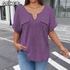 Women's Fashion Casual Solid Color Print Short Sleeve V Neck Blouses & Shirts